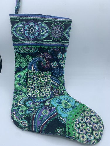Vera Bradley Quilted Christmas Stocking Blue Rhapsody with Bells 15 Inch #147 - Picture 1 of 5