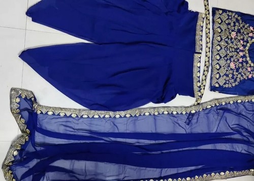 New Designer Taffeta Silk Top Dhoti With Georgette Dupatta For Reception - Picture 3 of 10