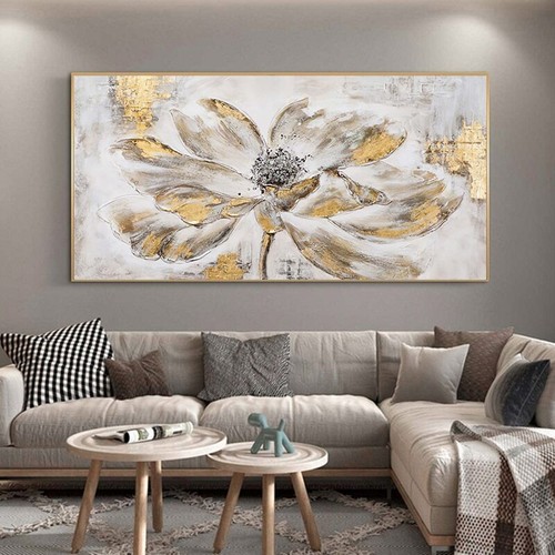 Goldene Blume Abstrakt Leinwand Gemälde Leinwand Wandbild Wohndeko Poster Drucke - Bild 3 von 9