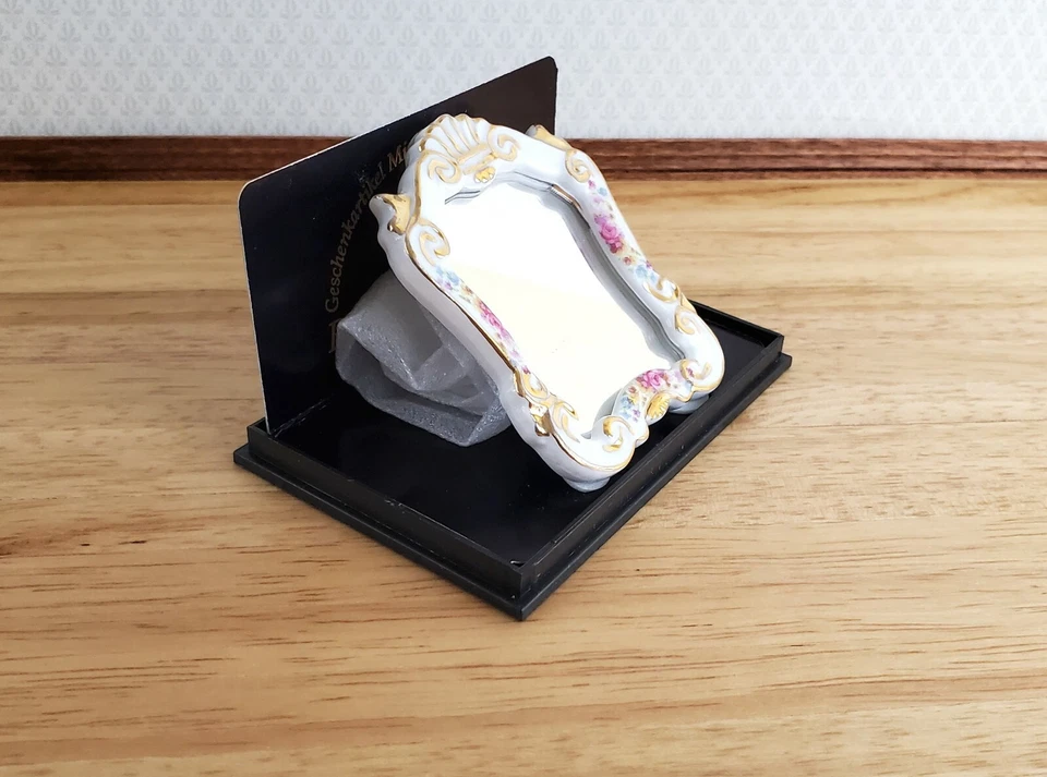 Espejo miniatura para casa de muñecas Reutter porcelana Dresden patrón rosa escala 1:12 Foto 3 de 3