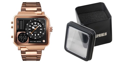 SKMEI Mens Stainless Steel Digital Alarm EL 30m W/P Watch w/Warranty Card & Box - Picture 10 of 13