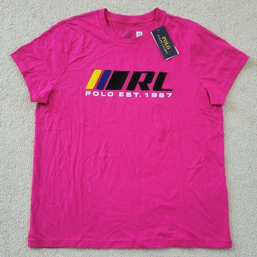Polo Ralph Lauren Womens Beaded Pink T-Shirt RL POLO 1967 Tee Crew Neck Large - Picture 9 of 9