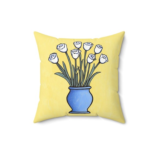 Floral Pillow, Spring Rose Bouquet in Blue Vase with Yellow Background, Home - Picture 8 of 13