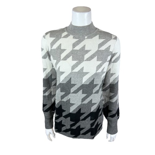 Isaac Mizrahi Jacquard Mock Neck Pullover Sweater Grey Houndstooth X-Small Size - Picture 1 of 2