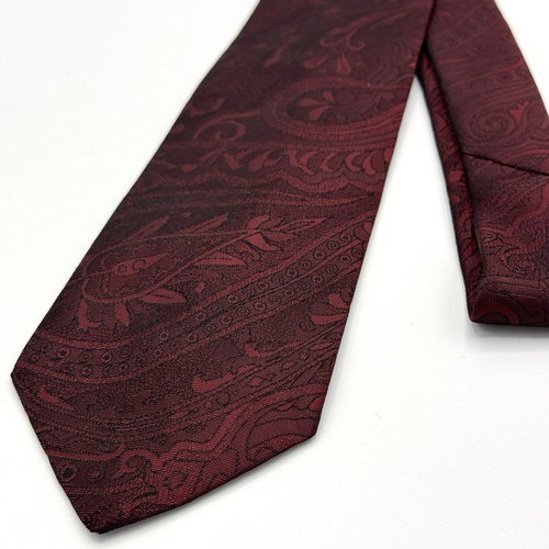 Oscar De La Renta Studio Silk Blend Abstract Paisley Woven Neck Tie Burgandy Red - Picture 4 of 7