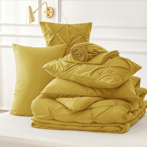 Size Comforter Set - Bedding Sets 7 Pieces, Pintuck King 28 - Mustard Yellow - Picture 3 of 7