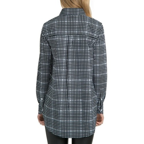 Lysse Top Damen Medium Shiffer Button Down Fensterscheibe kariert schwarz Langarm - Bild 2 von 11