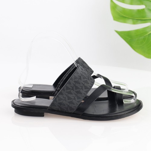Michael Kors Pratt MK Damen-Sandale Größe 6 schwarz Leder Zehenschlaufe Pantolette Riemen - Bild 3 von 11
