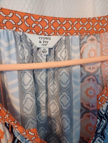 Crown & Ivy Curvy Plus Size Blouse Top Geometric Wide Sleeve Sz 3X Lot 2 Silky - Picture 4 of 9