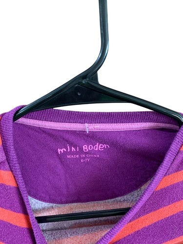 Mini Boden Girls Size 6 7 Years Purple Pink Striped Pendlum Hem Dress Long Sleev - Picture 2 of 3