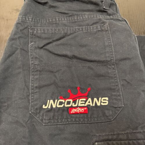 Jeans vintage JNCO uomo 38x32 blu pantaloni cargo gamba larga skater ricamati anni 90 - Foto 4 di 13