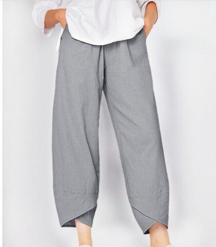 Summer Womens Ladies Cotton Linen Baggy Casual Harem Pants Trousers Plus Size - Picture 7 of 12