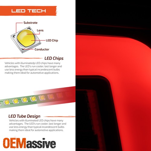 Fits 2009-2018 Dodge Ram 1500/2500/3500 Red Clear LED Tube Tail Light Brake Lamp - Picture 5 of 12