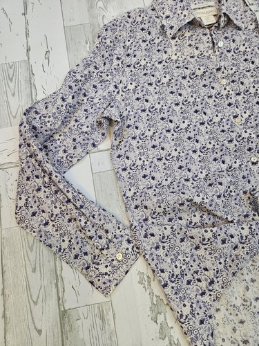 Cynthia Rowley Womens 100% Linen Button Down Shirt Floral Purple - Picture 7 of 13