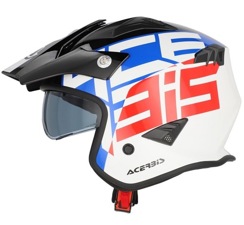 CASCO MOTO ACERBIS JET ARIA 2206 GRAPHIC BIANCO BLU ROSSO VISIERA INTERNA TG L - Foto 3 di 9