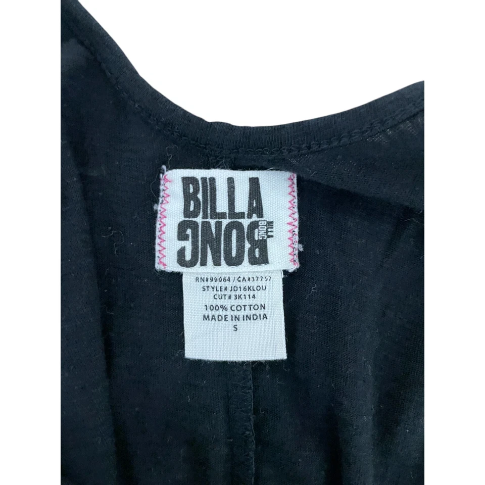 Billabong Poncho Boho Blusa Mujer Pequeño Negro Blanco Bordado Cuello en V Foto 3 de 4