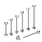 16G Internally Threaded Prong Set Cz Surgica Steel Labret Cheek Piercing 1/2"-1"
