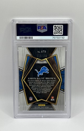 Amon-Ra St Brown 2021 Select Premier Level Rookie Tri-Color Prizm 118/199 PSA 10 - 第 3/4 張圖片
