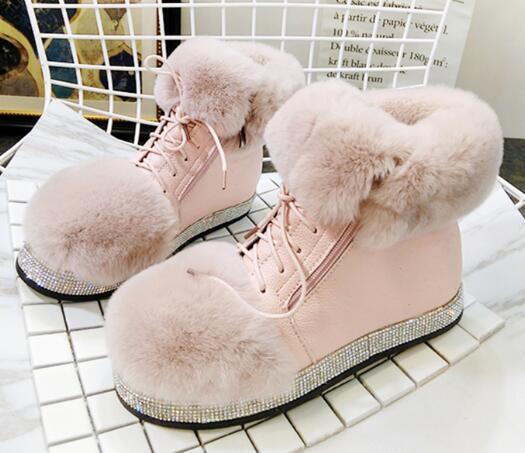 Femme épaissir fourrure synthétique Strass chaussures Bottines de Neige À Enfiler Chaud chaussures G4 Femme épaissir fourrure synthétique Strass chaussures Bottines de Neige À Enfiler Chaud chaussures G4
