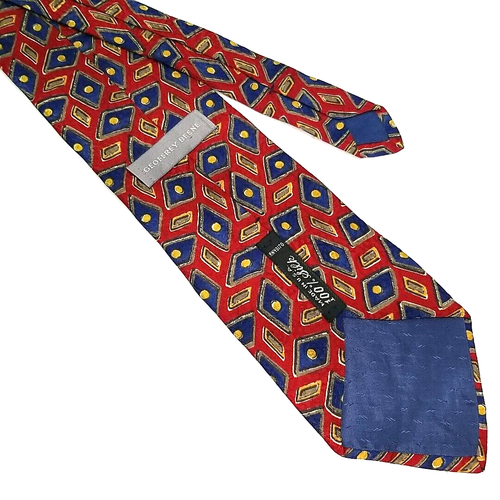 Vtg Geoffrey Beene Luxury Tie Red Blue Abstract Geometric Silk Necktie 58x3.75 - Picture 4 of 6