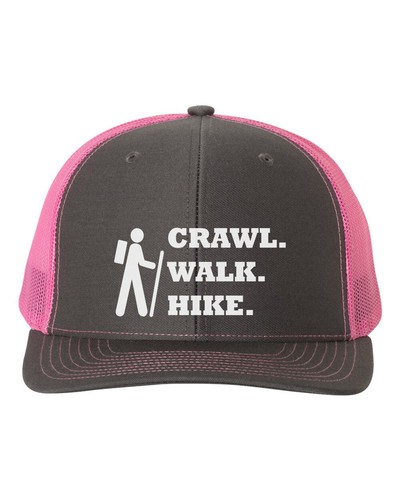 CRAWL WALK HIKE, HIKING Cap, TRAIL WALKING, Snapback, Trucker Hat, White Text - Picture 4 of 20