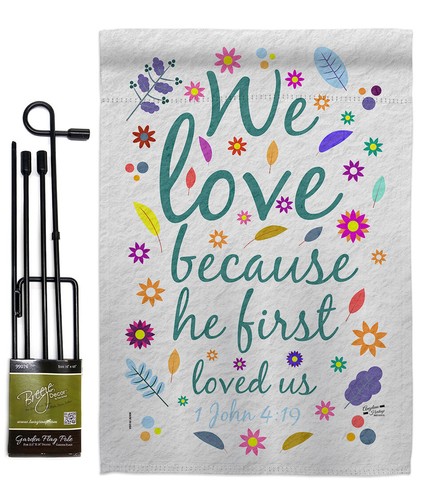 Er liebt uns zuerst Gartenfahne religiöse Bibelverse Deko Hof Haus Banner - Bild 7 von 19