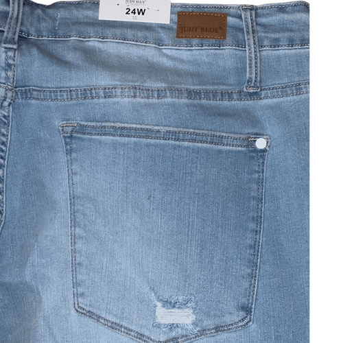 Pantalones de mezclilla Judy azul tiro medio desgastados Boy Friend talla 24W #37 talla grande nuevos con etiquetas - Imagen 9 de 10