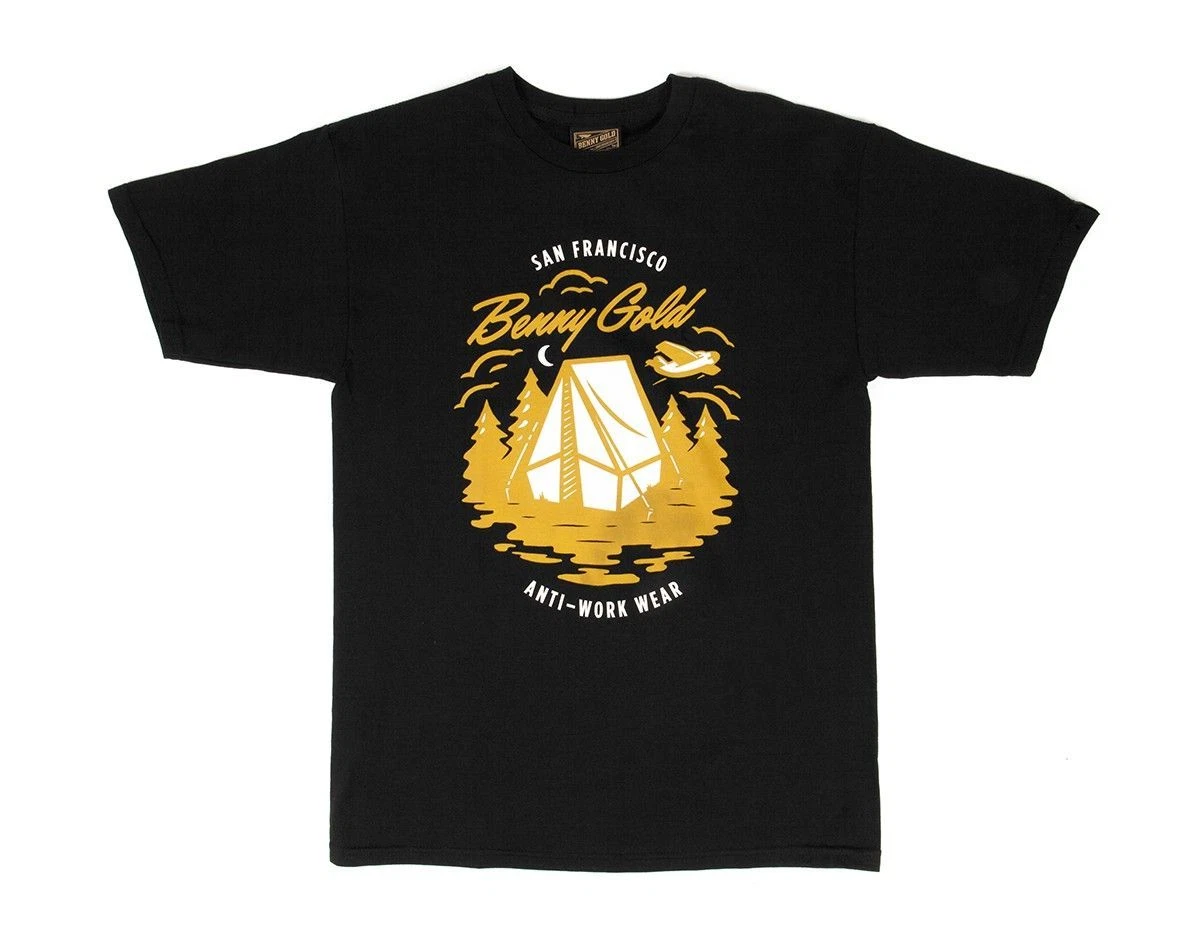 Benny Gold CAMPING TEE Black Gold Oatmeal Screenprint S/S Standard Men's T-Shirt