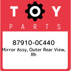 87910-0C440 Toyota Mirror assy, outer rear view, rh 879100C440, New Genuine OEM 
