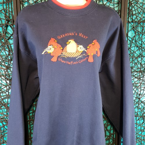 VTG GRANNYCORE SWEATSHIRT XL BLUE GRANDMA'S NEST DOUBLE COLLAR FLEECE Y2K RETRO - Picture 4 of 15