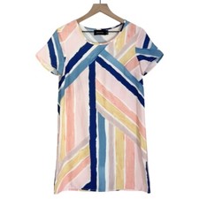 MINKPINK Mara Tee Multicolored Abstract Short Sleeve Mini Dress Pink Blue XS