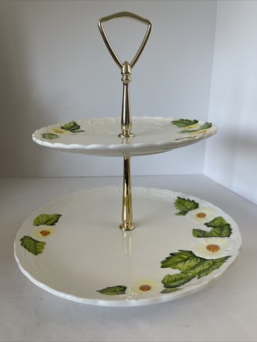Servidor de postres vintage Lefton Rustic Daisy de 2 platos con mango - Imagen 10 de 10