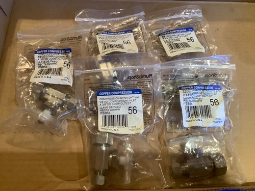 Lot of 5 Plumb Shop Water Supply Straight Valve 5/8” OD Comp  x  3/8" OD Comp