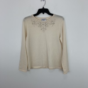 Pendelton-Womens-100-Merino-Wool-Shirt-Size-Small-Cream-Long-Sleeve-Blouse