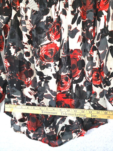 Jeans By Buffalo Size M Top Black Red White Floral Semi Sheer - Picture 6 of 8
