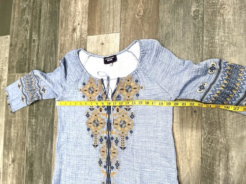 Johnny Was Workshop Amika Blue Peasant Blouse Embroidered Size Small - Picture 3 of 9