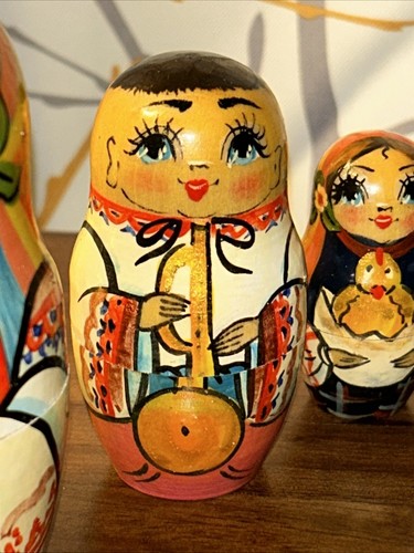 2009 Russian Signed Matryoshka Nesting Doll 7 Pce - Folk Art - Farm Family - Picture 6 of 24