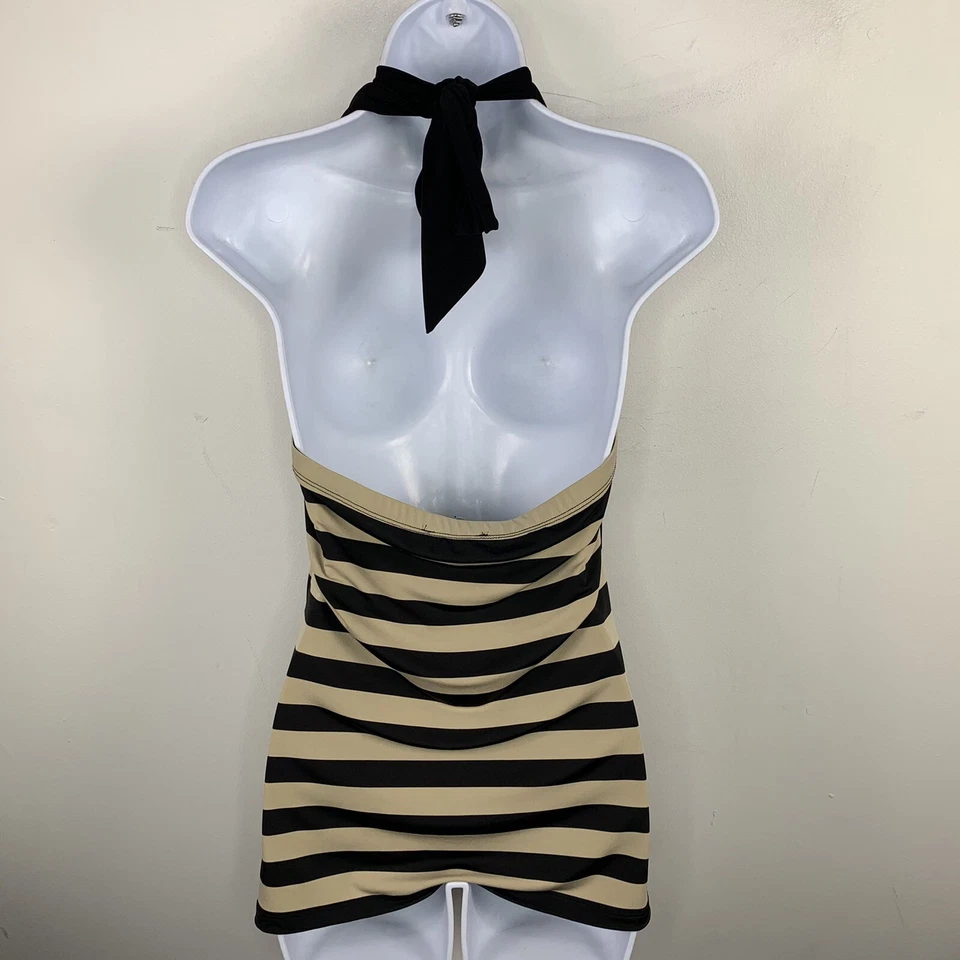 The Limited 女式吊带上衣 M 码黑色棕褐色条纹弹力夏季 NP5 — 第 2/4 张图片