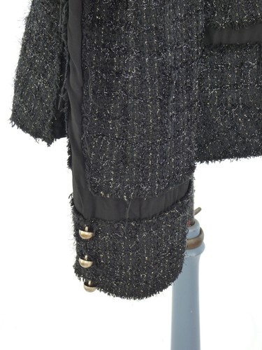 Zara Studio Jacket Sparkle Boucle Tweed Black Unusual Military Coat size L - Picture 12 of 15