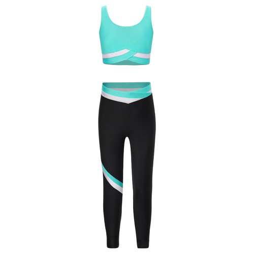 Kids Girls Outfits Yoga Top And Leggings Dance Vest Tracksuits Dancewear 2pcs - Picture 12 of 92