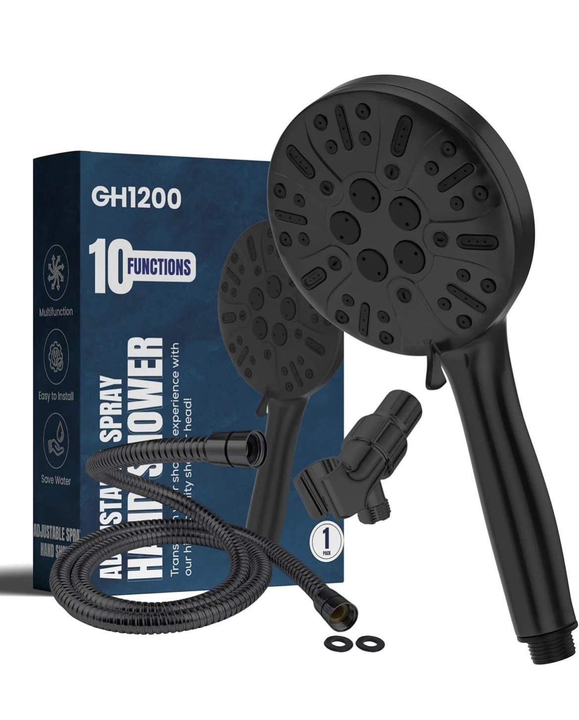 Filtered Black Modern Shower Head Handheld 10 Modes High Pressure Filter