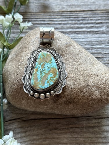 Navajo Sterling Silver Blue Royston Turquoise Pendant. E Etta Endito. Gift - Picture 7 of 12