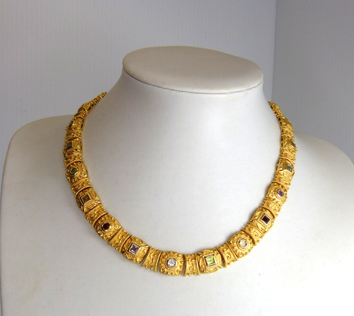 Set Sterlingsilber & Gold Vermeil Multi Edelstein etruskische Halskette & Armband - Bild 13 von 21