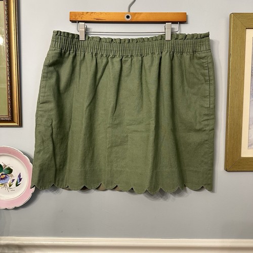Minigonna J Crew verde orlo smerlato taglia 20 preppy misto lino tasche boho - Foto 2 di 8