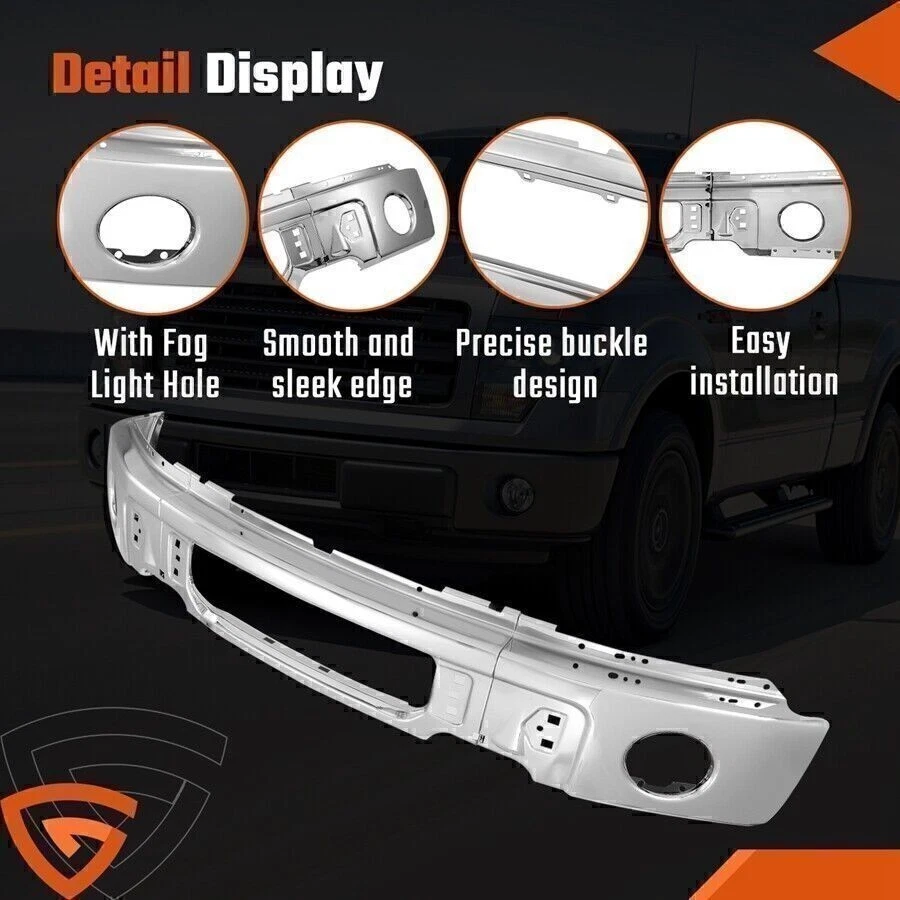 Barra frontal de parachoques cromada con orificio de luz antiniebla apta para Ford F150 2009-2014 */L Foto 4 de 4