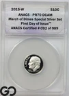 2015 Roosevelt Dime, Silver Reverse PROOF, Deep Cameo ANACS PR 70