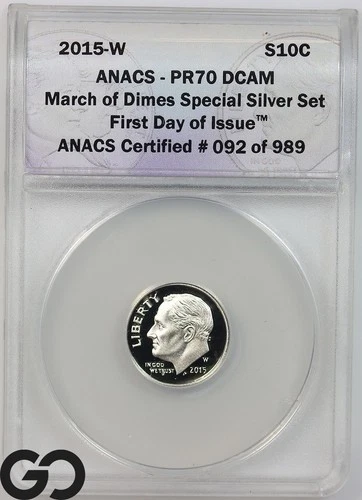 2015 Roosevelt Dime, Silver Reverse PROOF, Deep Cameo ANACS PR 70