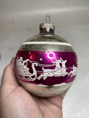 Vintage Shiny Brite 3 XL Pink Silver Stenciled Mercury Glass Ornaments READ - Picture 9 of 12