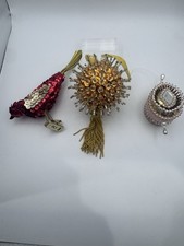 Vintage Beaded Sequin Push Pin Christmas Ornaments lot of 3