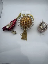 Vintage Beaded Sequin Push Pin Christmas Ornaments lot of 3